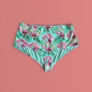 Topshop Fauna High Waisted Swim Bottoms in Mint Green & Pink XL